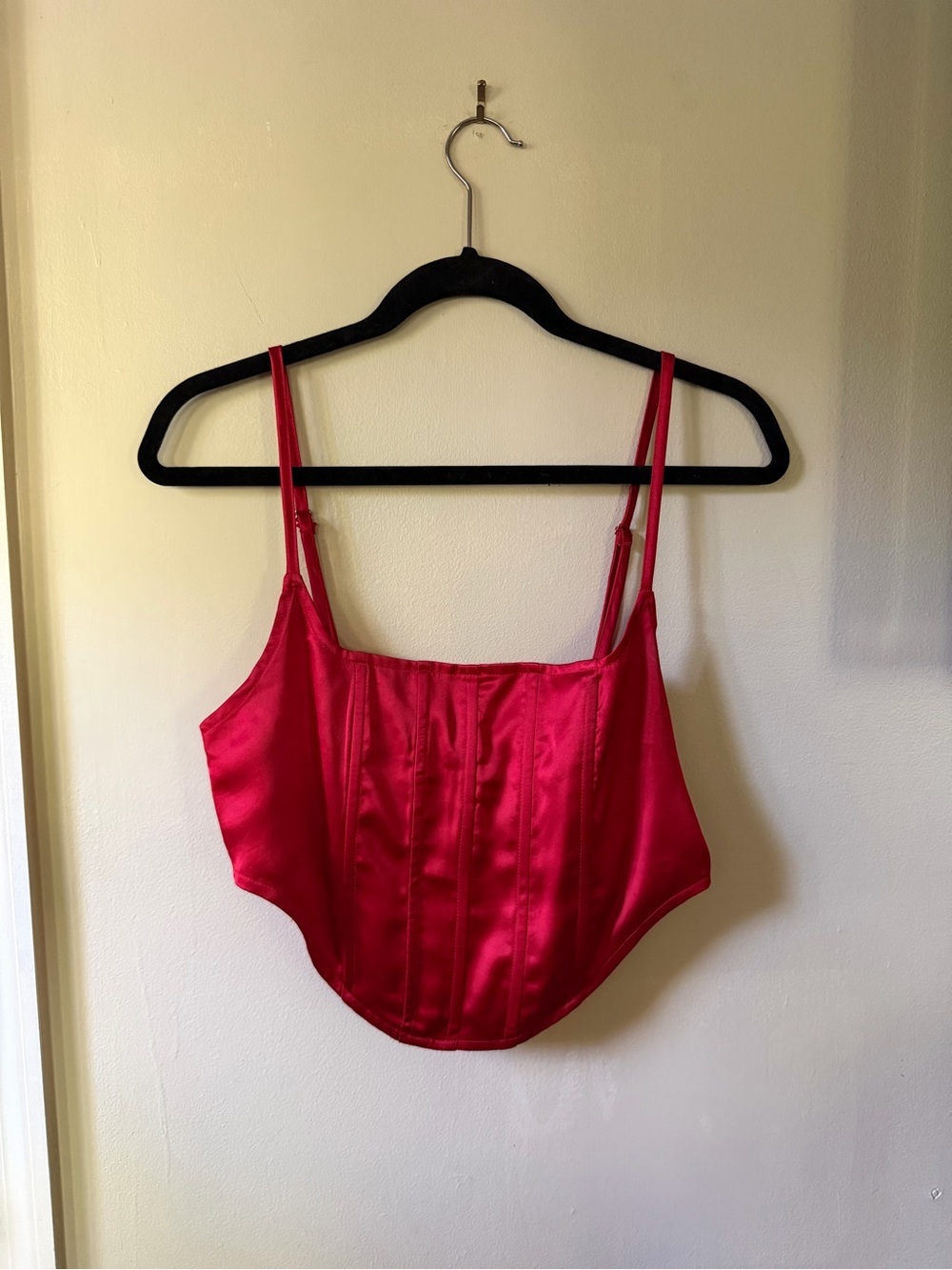 Red Satin Corset-Style Cami Top